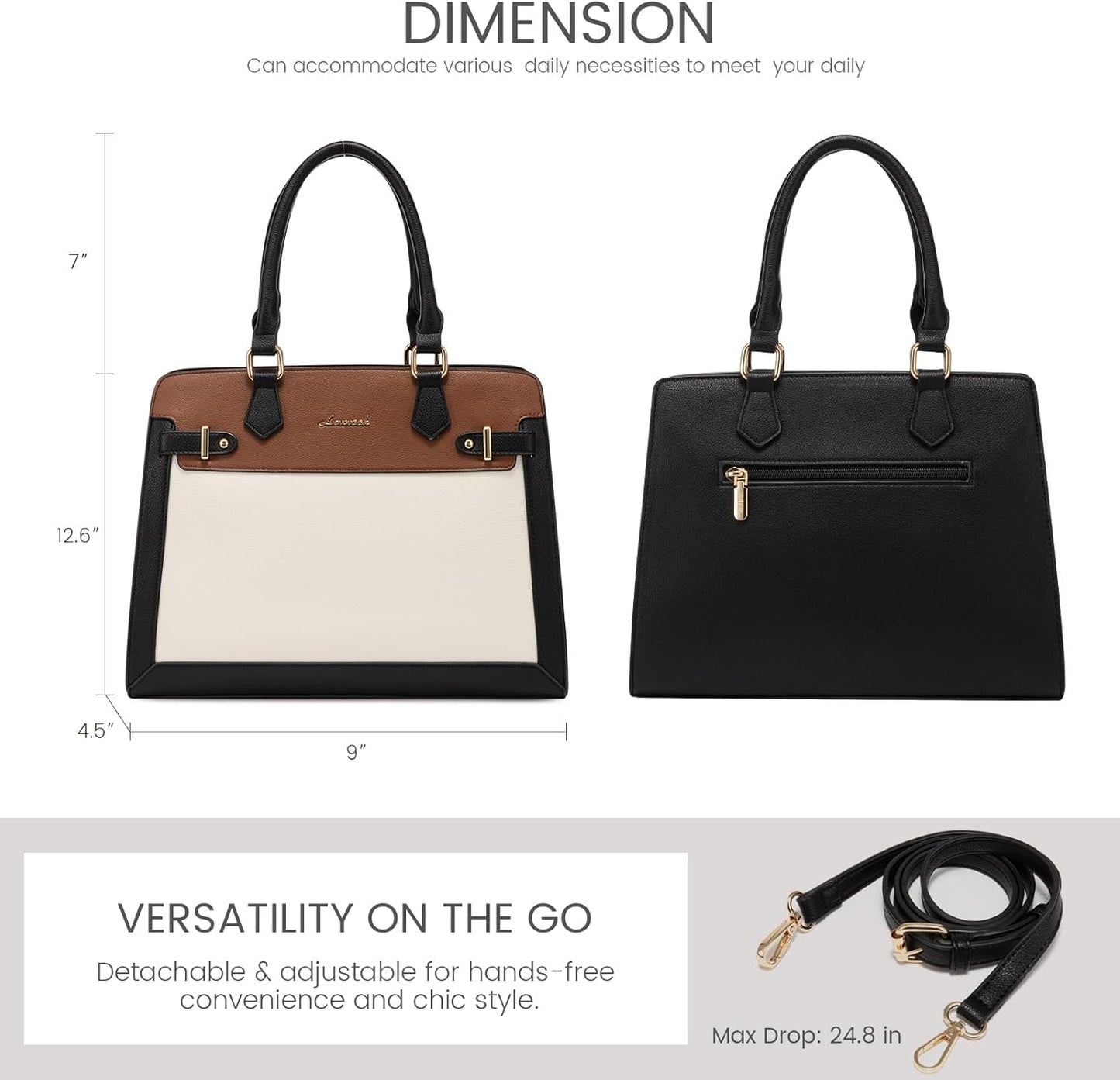 LOVEVOOK Purses and Handbags for Women, Tote Shoulder Bag Satchel Black Purse and PU Leather Top Handle for ladies