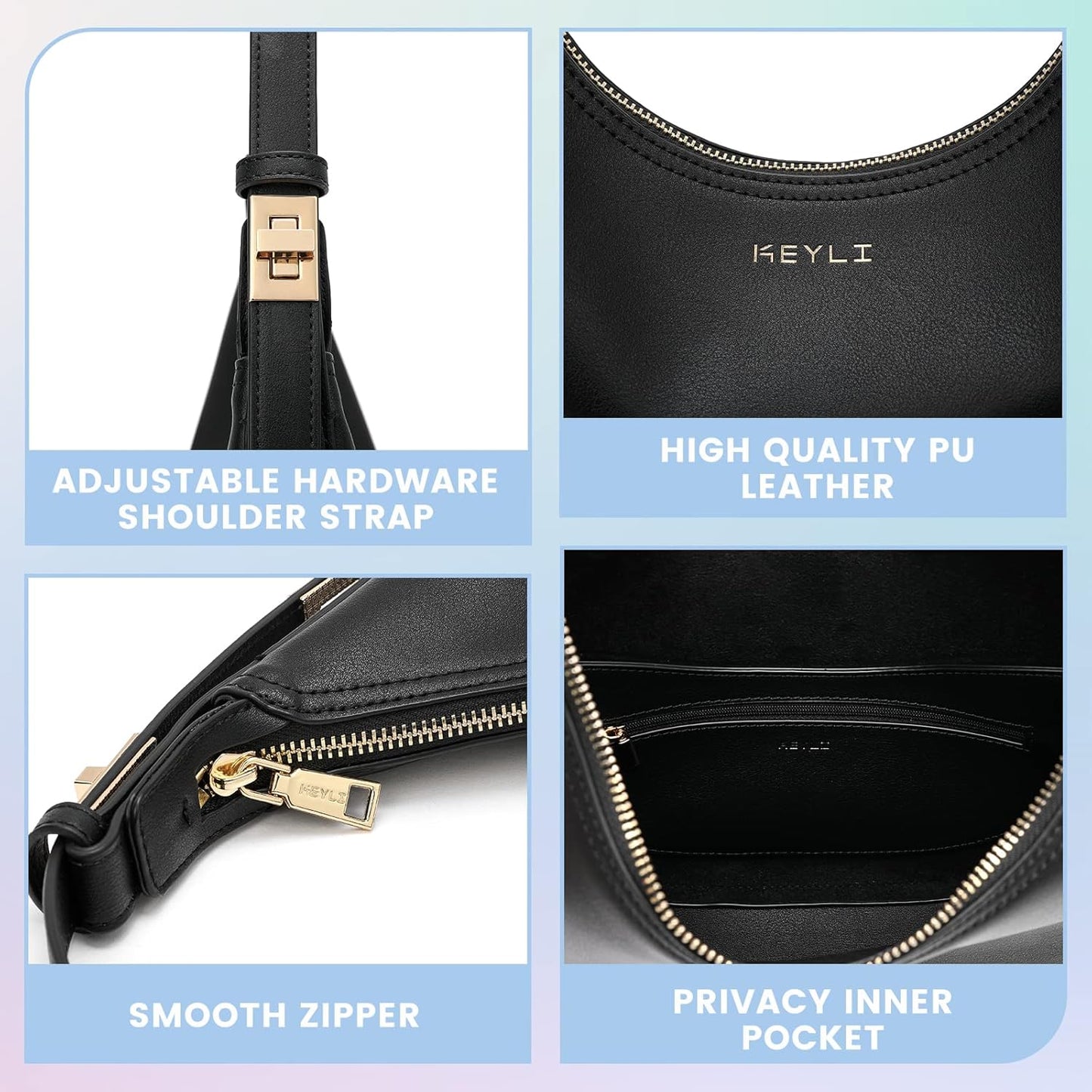 Keyli Shoulder Bag Stylish Casual Clutch Purses for Women 3 Ways Adjust Strap Hobo Handbags with Zip Closure